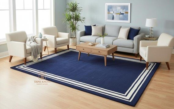 Hand Tufted Navy Blue Wool Area Rug, Modern B...