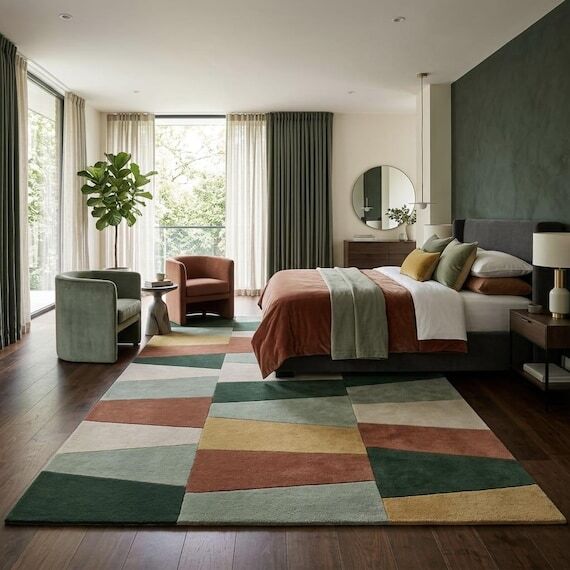 Mid Century Modern Geometric Rug, Terracotta ...