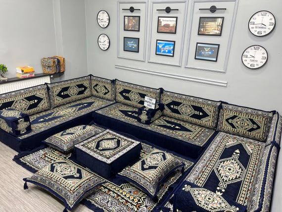 Dark Blue Handmade Turkish Cushions, Moroccan...