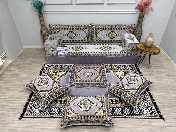 Gray Moroccan Style Corner Seating; Handmade ...