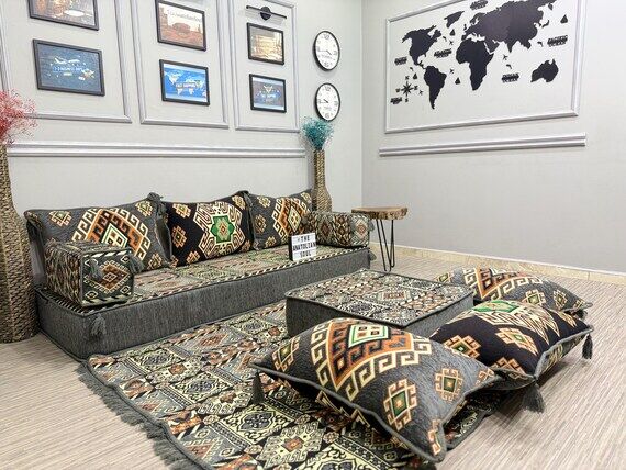 Gray Oriental Majlis Sofa, Ethnic Cushion Sea...