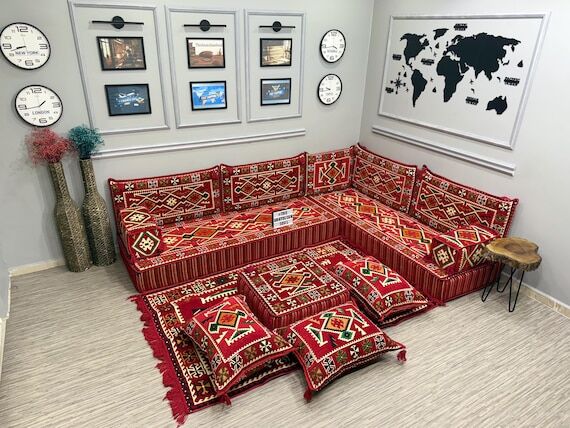 Arabic Modular Floor Sofa, Turkish Kilim Cush...