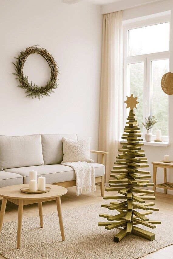 Large green wooden Christmas tree, modern eco...