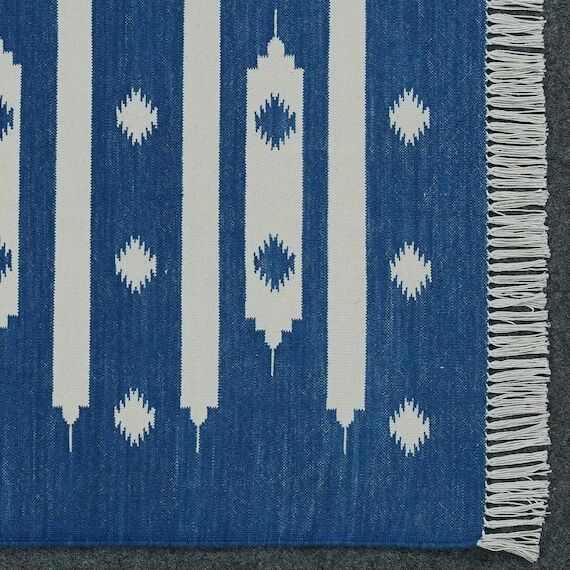 Handwoven Indigo Blue and White Rug Handmade ...