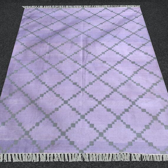 Handmade Cotton Kilim Area Rug, Geometric Pat...
