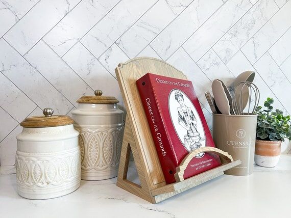 Wood Cookbook Stand for Kitchen Counter — H...