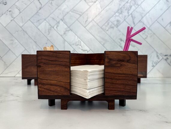 Wood Cocktail Napkin Holder — Handmade Hard...