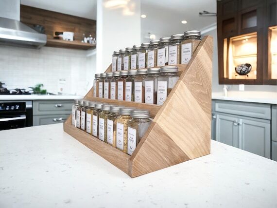 Wood Spice Rack for Kitchen Countertop — Ha...