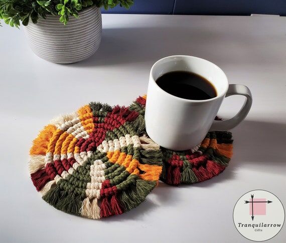 Macrame Coasters Set, Twisted Cotton Cord Coa...