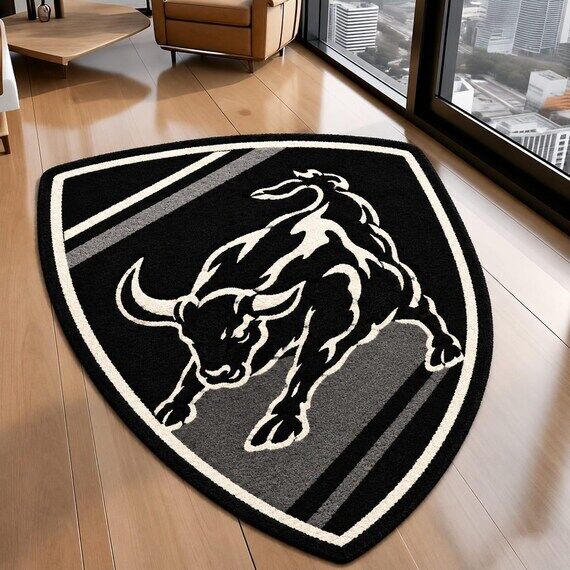Hand Tufted Bull Rug, Black and Cream Area Ru...