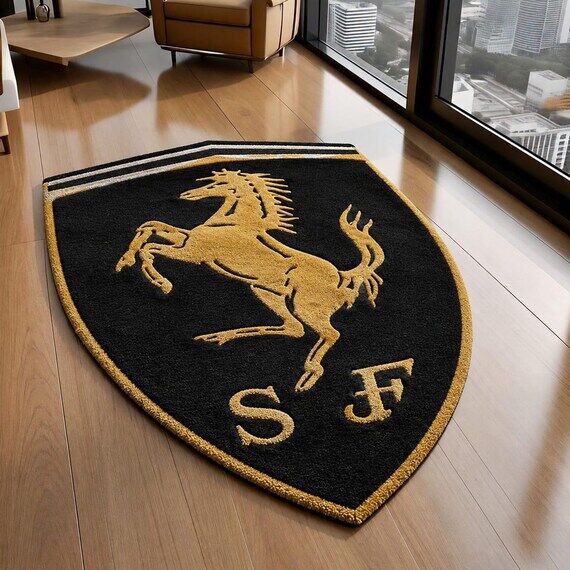 Hand Tufted Horse Rug, Black Gold Area Rug, R...