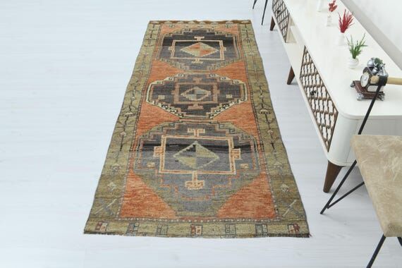 3x8 Oushak Runner Rug, Vintage Turkish Runner...