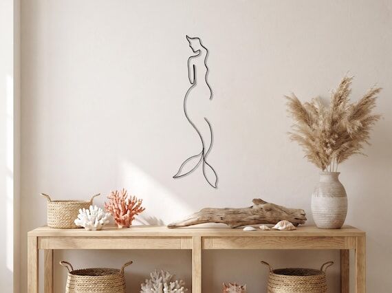 Mermaid Wall Art Metal Wire Hanging | Coastal...