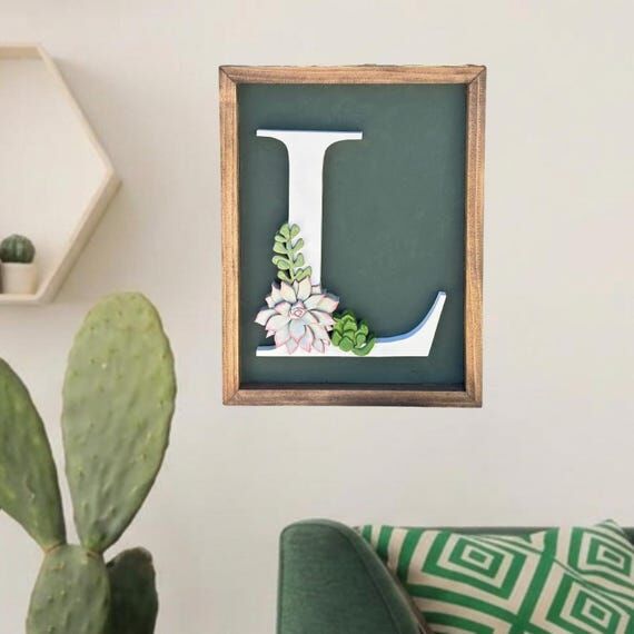 Custom Succulent Monogram Sign Handmade Wood ...