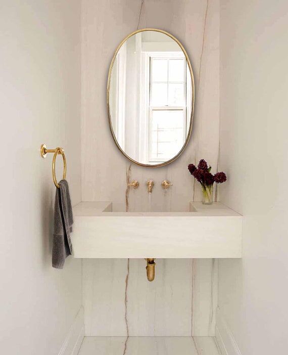 Oval Mirror - Handmade Gold Unlacquered Brass...