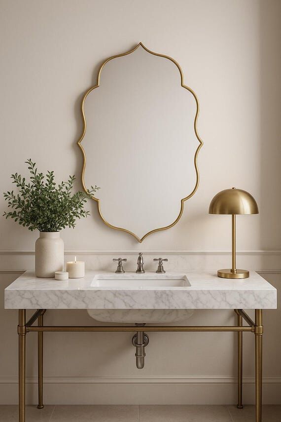 Wavy Brass Wall Mirror: Handmade Modern Asym...