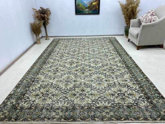 6.5x10.5 ft, Vintage Turkish Oushak Rug, Neut...