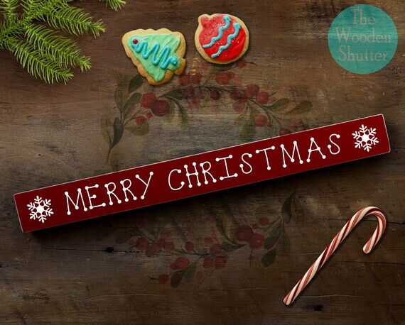 Merry Christmas Wooden Shelf Sitter Sign: Rus...