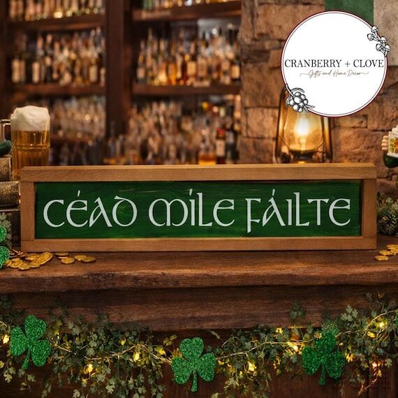 Cead Mile Failte Wood Sign: Hand Painted Iris...