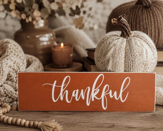Thankful Wood Sign: Hand-Painted...
