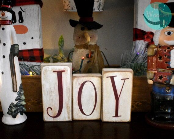 Rustic JOY Block Set: Handcrafted Christmas D...