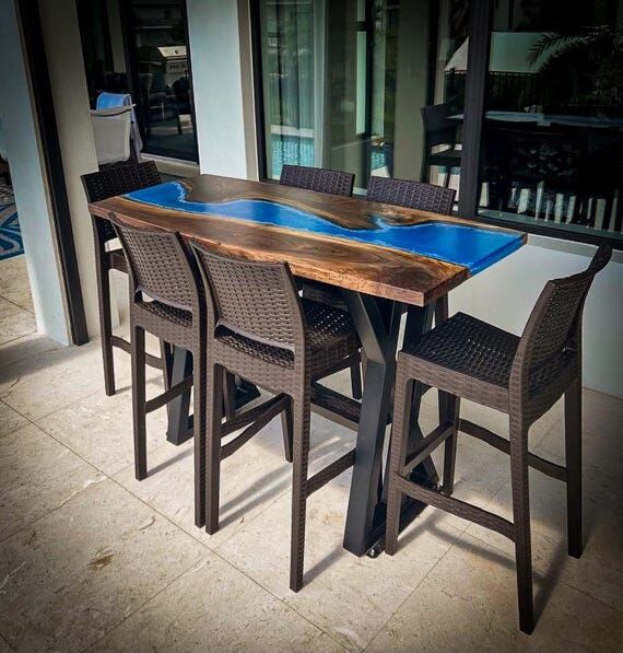 Custom Outdoor Epoxy River Bar Table | Black ...