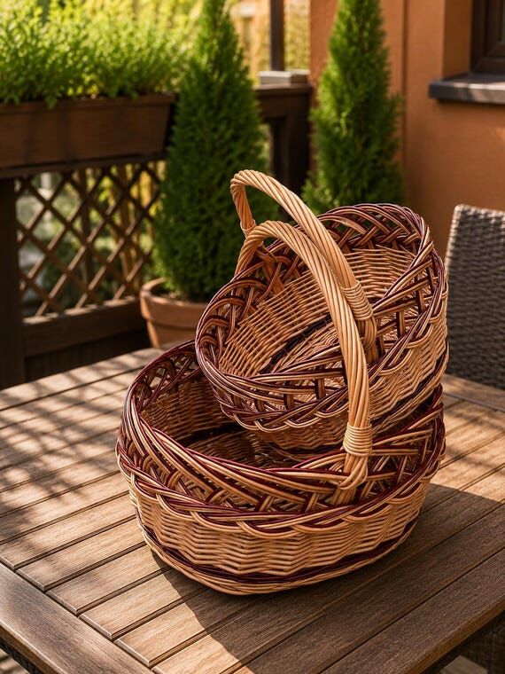 Handmade Willow Basket with Handle: Rustic Ho...