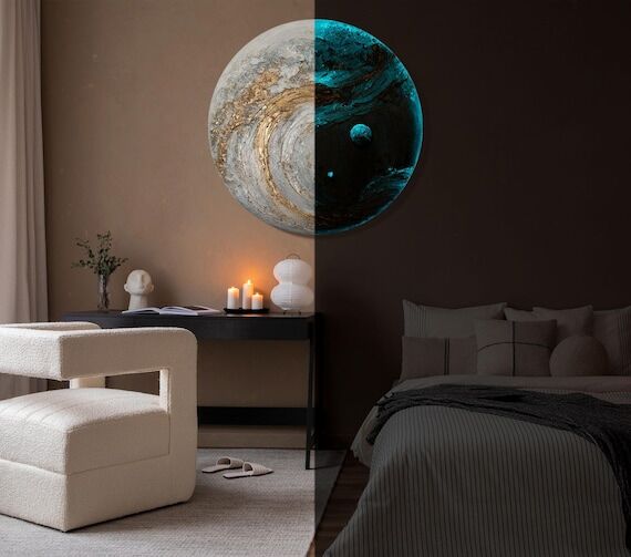 Glowing Round Abstract Painting, Handmade Cos...