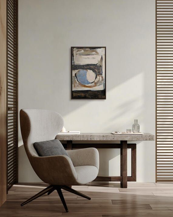 Mini Geometric Abstract Painting Blue Beige, ...