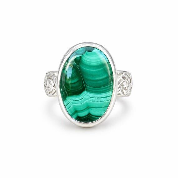 Malachite Ring, Green Banded Statement Ring S...