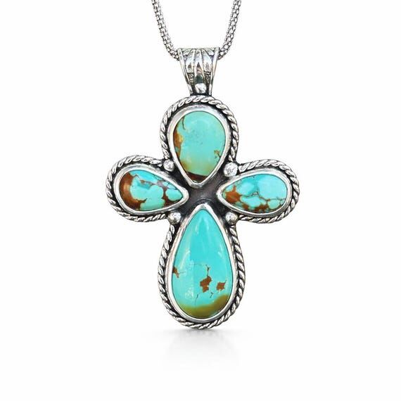 Pilot Mountain Turquoise Cross Necklace, Ster...
