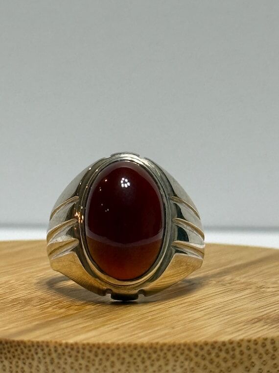 Sterling Silver Red Agate Men's Ring: Handmad...