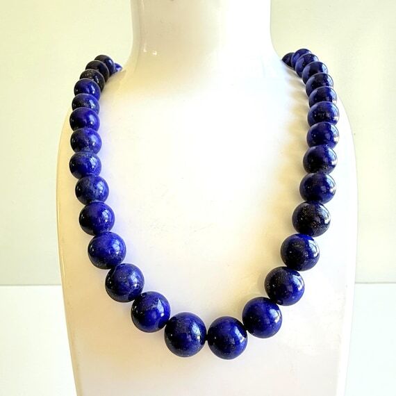 Afghan Lapis Lazuli Bead Necklace, Large 10mm...