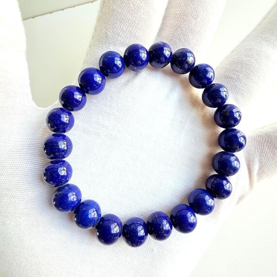 AAA Lapis Lazuli Beaded Bracelet, 9mm Blue Ge...
