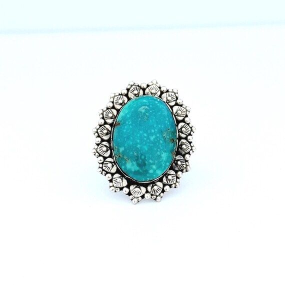 Oval Turquoise Sterling Silver Ring | Antique...