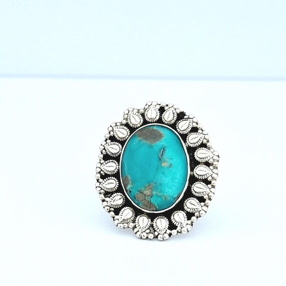 Afghan Handmade Turquoise Ring | Boho Sterlin...