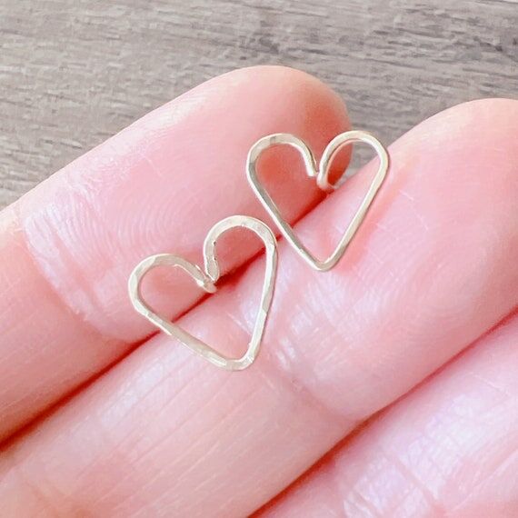 Handmade Sterling Silver Open Heart Stud Earr...