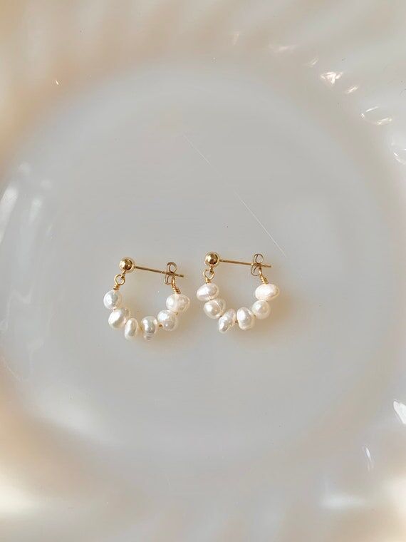 Gold Filled Freshwater Pearl Hoop Earrings | ...