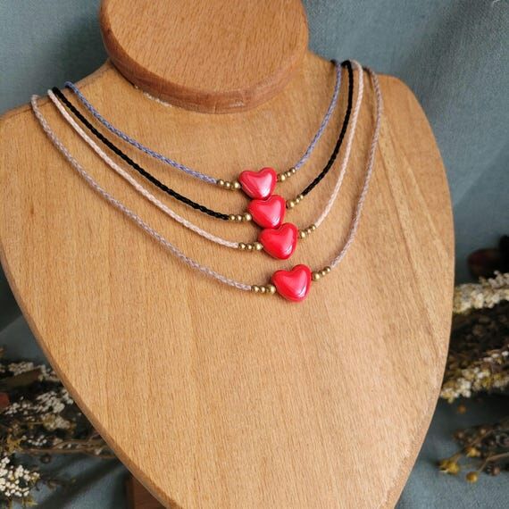 Dainty Red Heart Choker Necklace: Minimalist ...