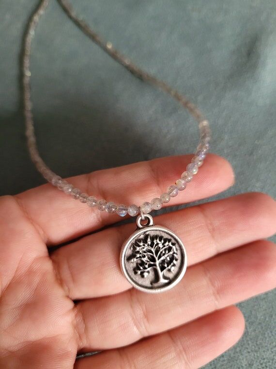 Labradorite Beaded Tree of Life Necklace: Ant...