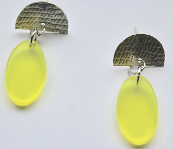 Handmade Yellow Acrylic Earrings: Textured St...
