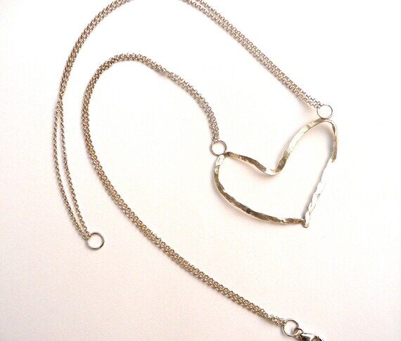 Hammered Sterling Silver Open Heart Necklace ...