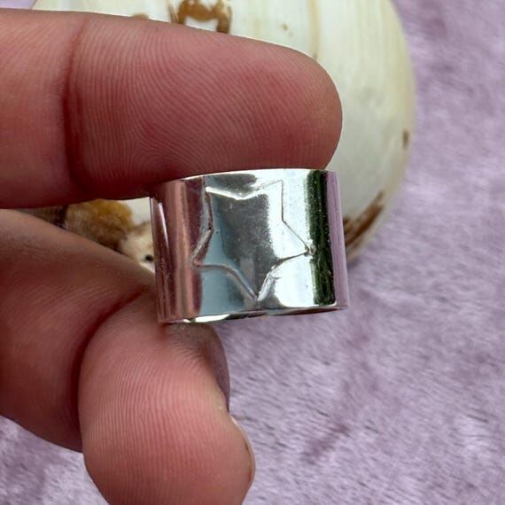 Sterling Silver Star Ring: Wide Band Artisan ...