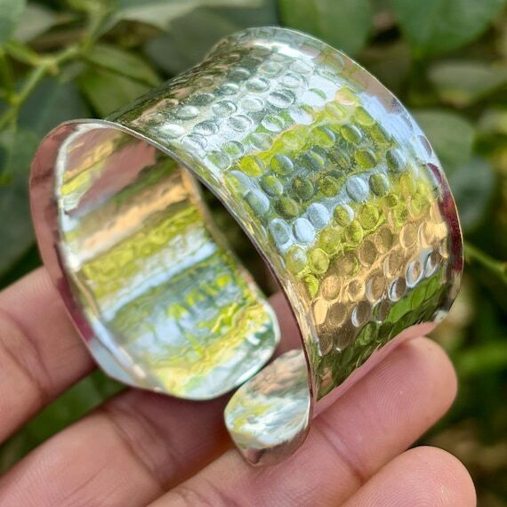 Hammered Silver Cuff Bracelet | Adjustable Wi...