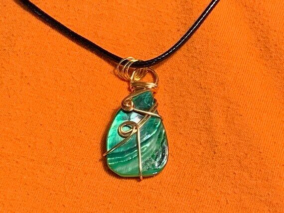 Wire Wrapped Mother-of-Pearl Teardrop Necklac...