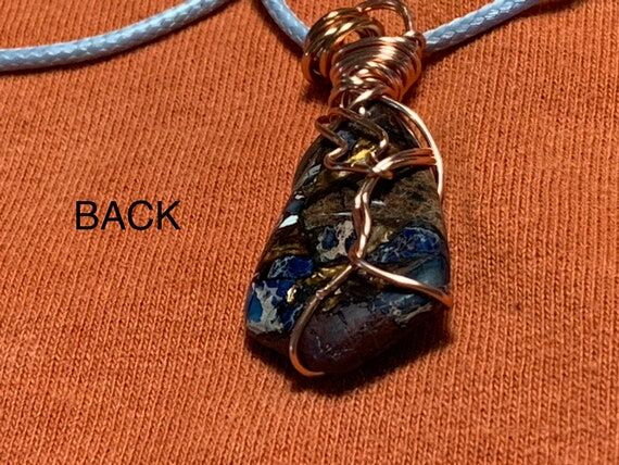 Wire Wrapped Blue Jasper Pendant Necklace –...