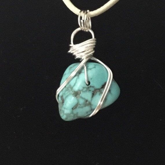 Silver Wire Wrapped Blue Howlite Necklace –...