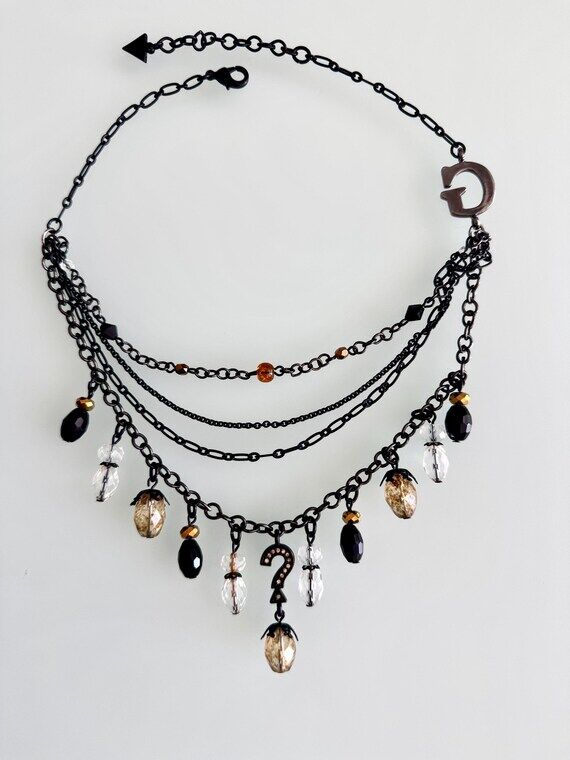 GUESS Vintage Y2K Black Tone Multi-Layer Neck...