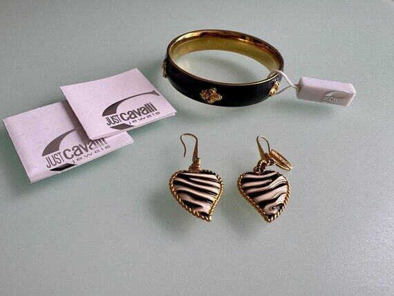 Vintage Y2K Just Cavalli Zebra Hearts Earring...