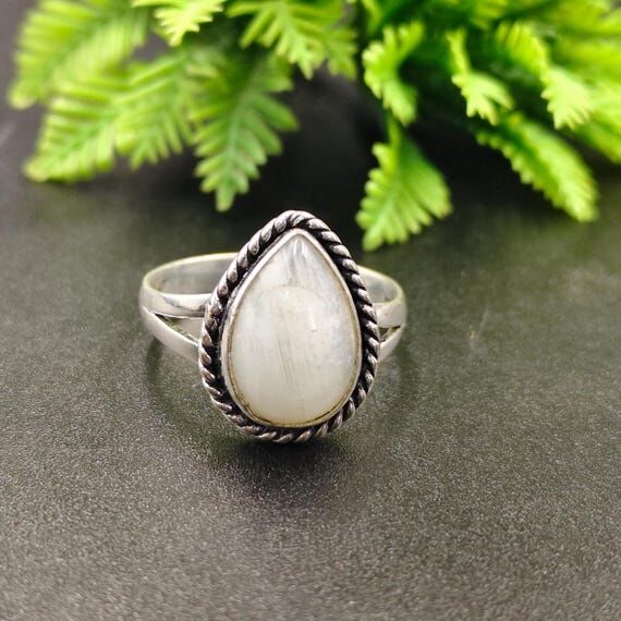 Rainbow Moonstone Ring, 925 Sterling Silver, ...